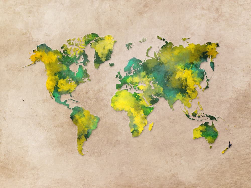 Watercolor World Map by Justyna Jaszke — canvas wall art