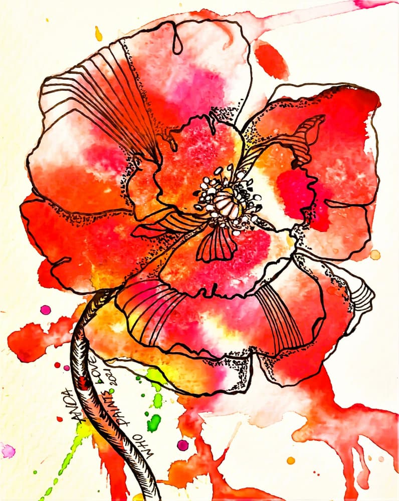Vibrant Watercolor Poppy by Anda Bieza — canvas wall art
