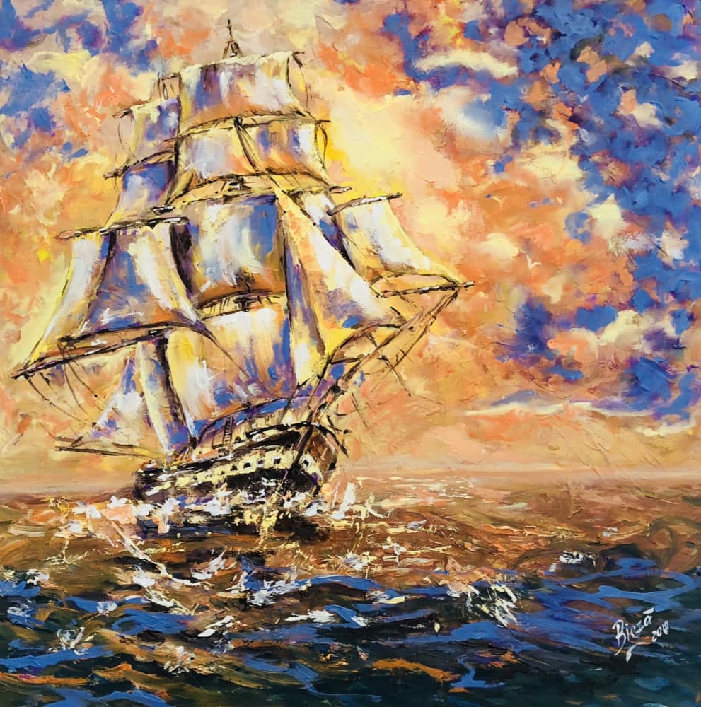 Tall Ship at Sunset by Anda Bieza — canvas wall art