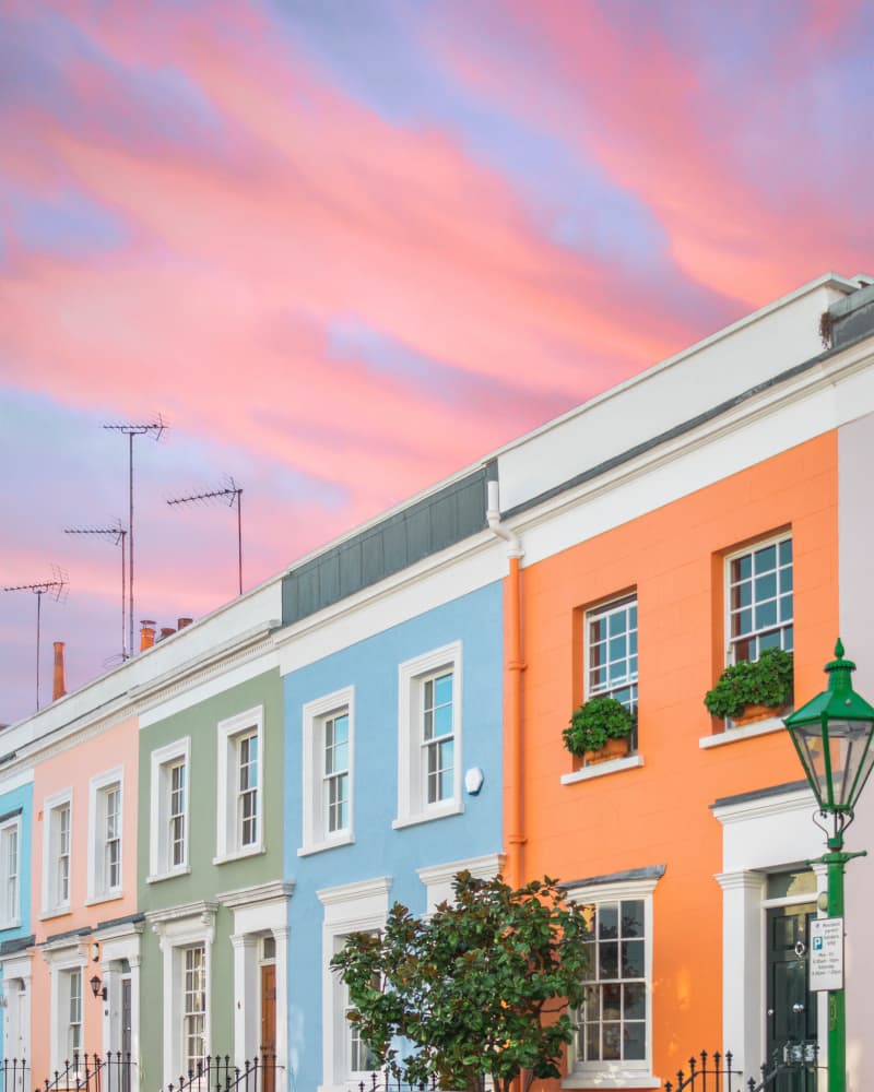 Pastel Houses Pink Sky by Gabor Estefan — canvas wall art
