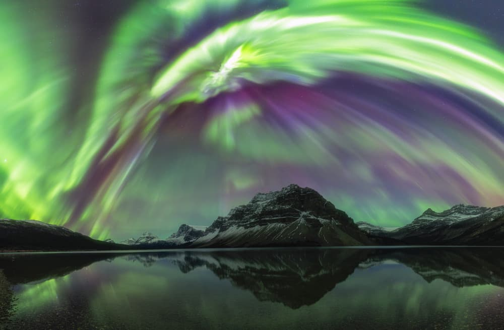 Northern Lights Mountain Reflection by Jenny L. Zhang — canvas wall art