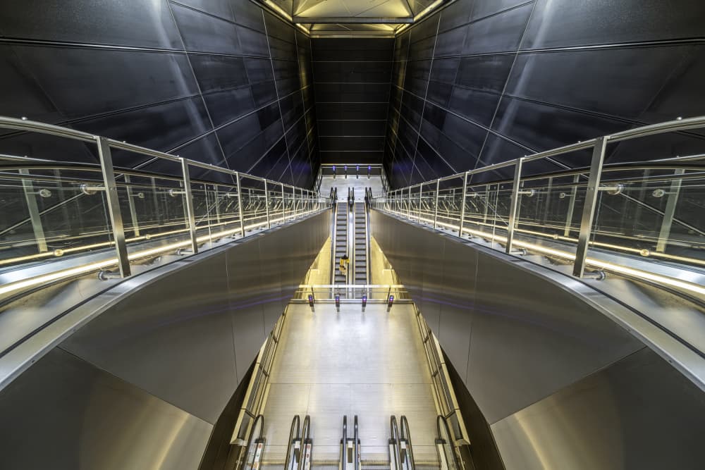 Deep Escalator Perspective by fotomarion — canvas wall art