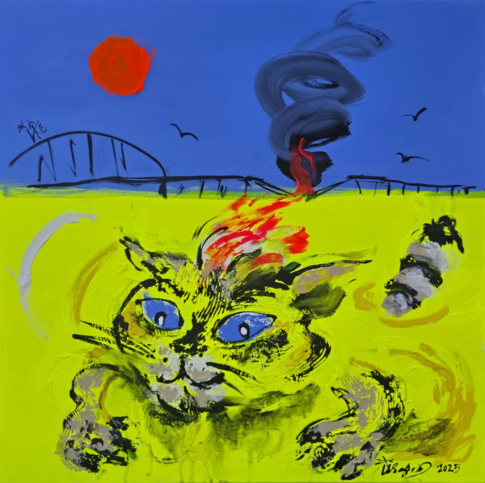 Blue Eyed Fiery Cat by Kanat Ibragimov — canvas wall art