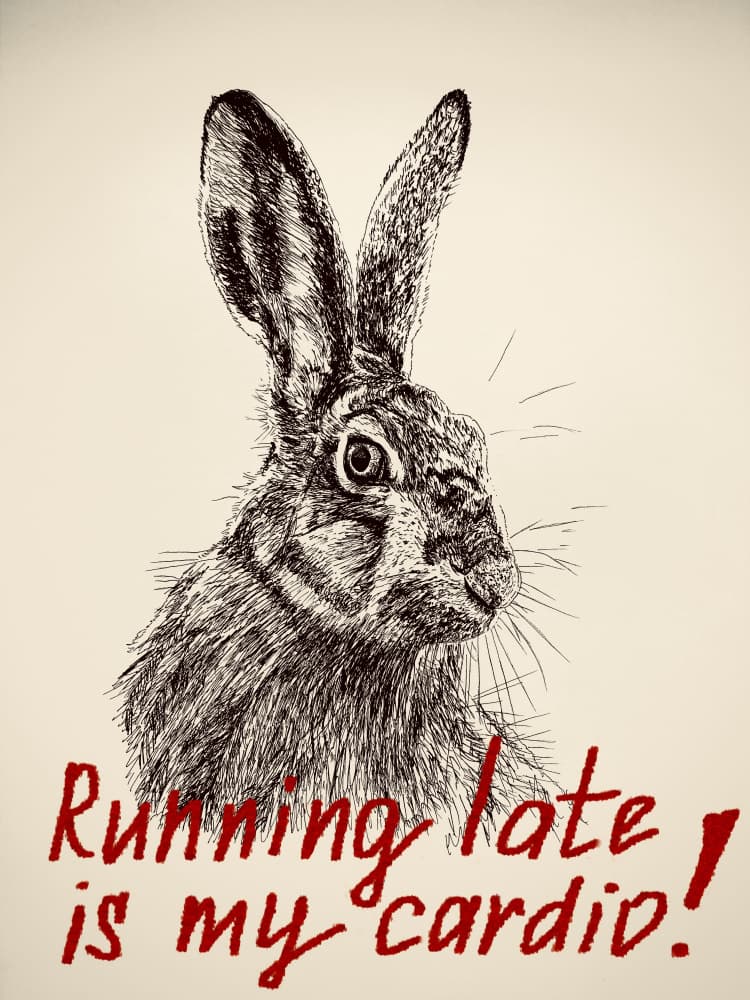 Hare Running Late Cardio by Marina Kozyr — canvas wall art