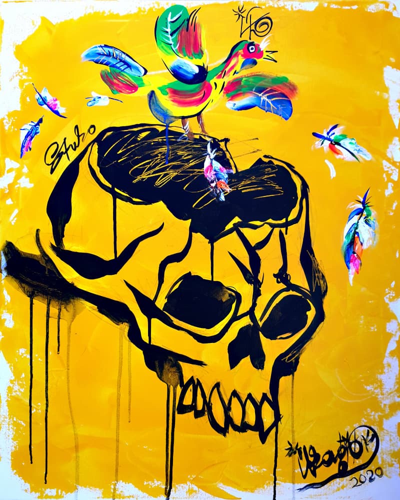 Vibrant Skull Bird by Kanat Ibragimov — canvas wall art