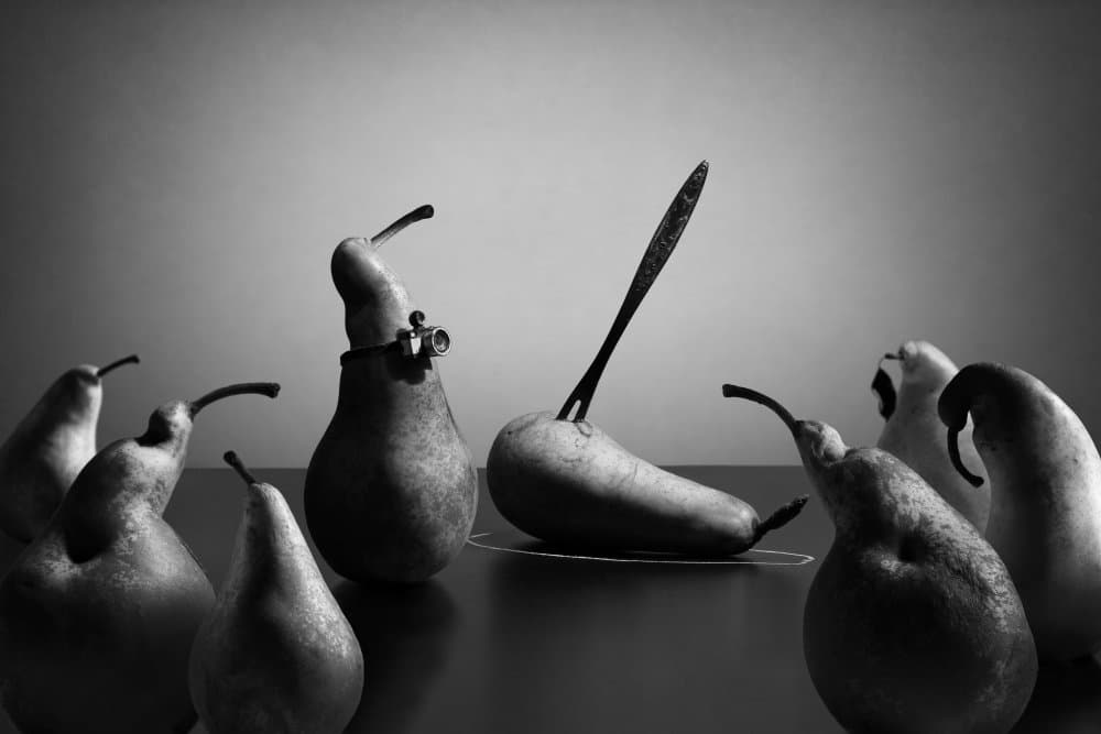 Whimsical Pear Watchers by Victoria Glinka — canvas wall art