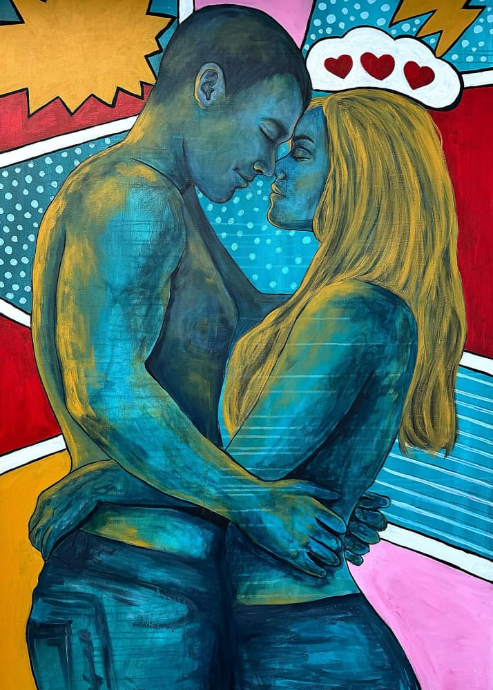 Romantic Pop Art Embrace by Jenny Nielsen — canvas wall art
