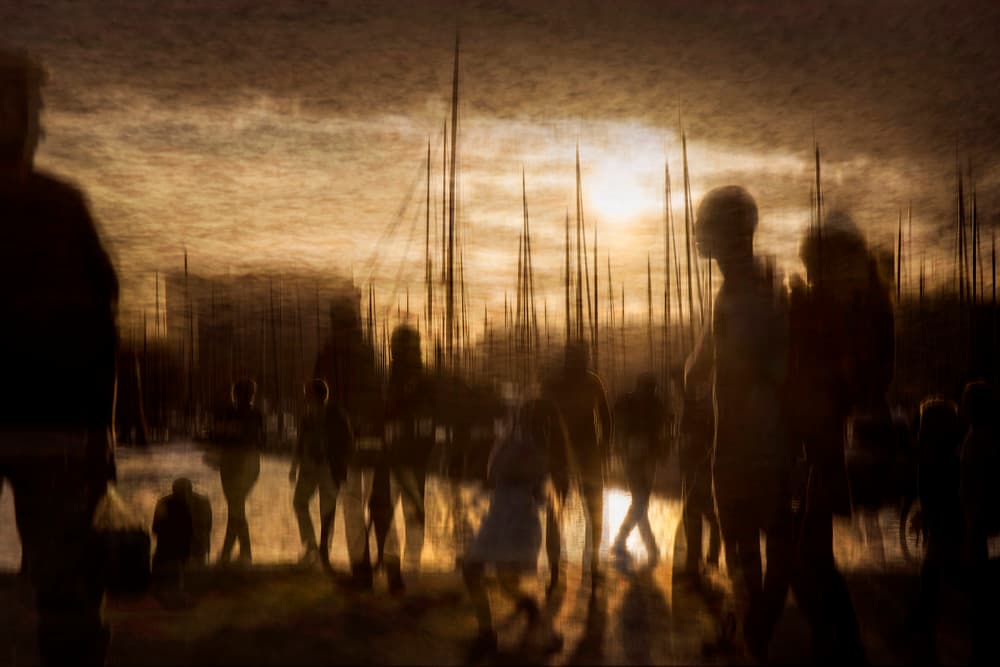 Golden Harbor Silhouettes by Ekkachai Khemkum — canvas wall art