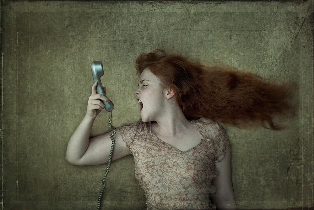 Screaming into Phone by kenp — canvas wall art