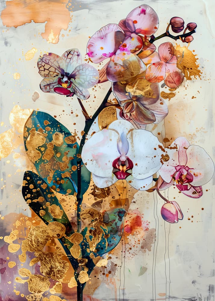 Golden Orchid Bloom by Justyna Jaszke — canvas wall art