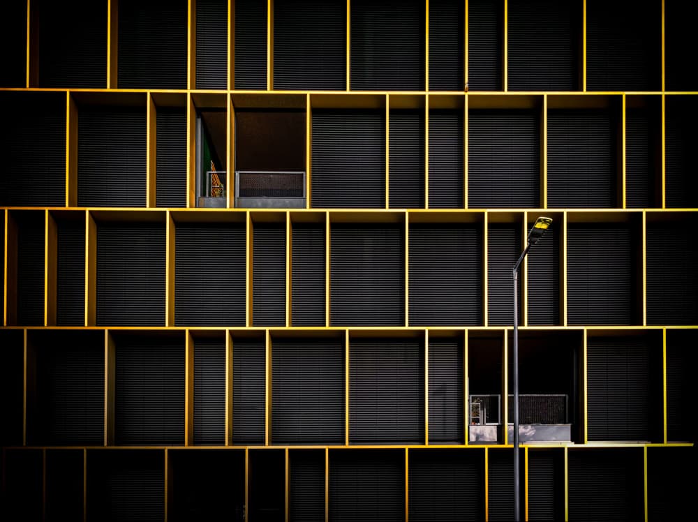 Golden Grid Facade by Martin Steeb — canvas wall art