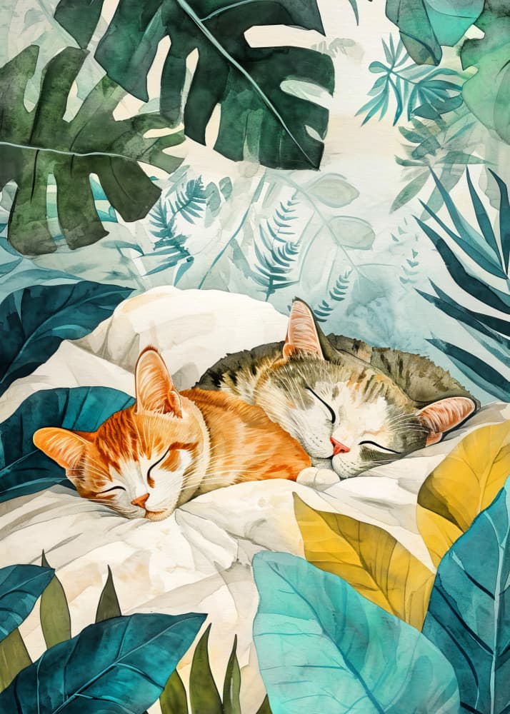 Cozy Cats Tropical Nap by Justyna Jaszke — canvas wall art