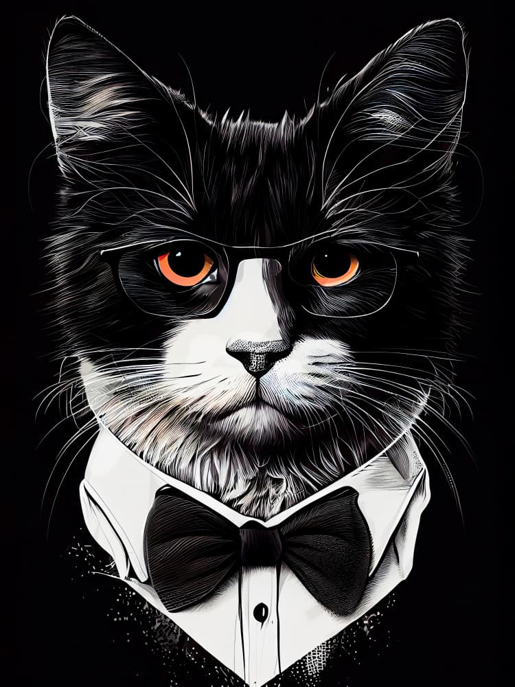 Tuxedo Cat With Glasses by Justyna Jaszke — canvas wall art
