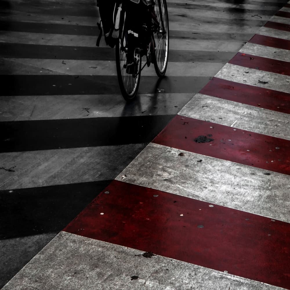 Red Striped City Crossing by Gilbert Claes — canvas wall art