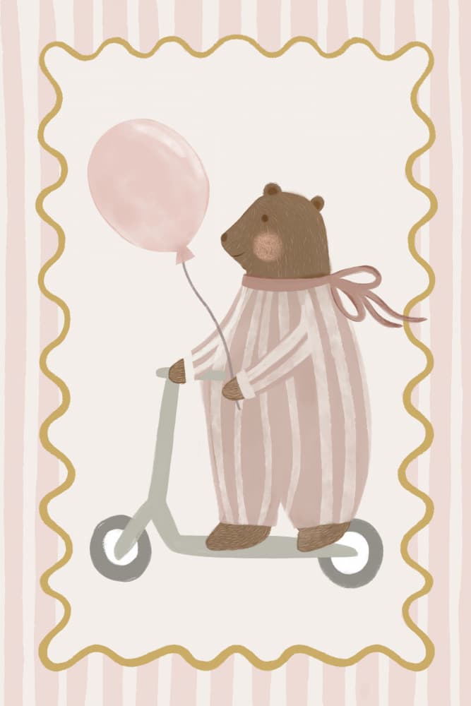 Whimsical Bear Scooter Ride by Menina Lisboa — canvas wall art