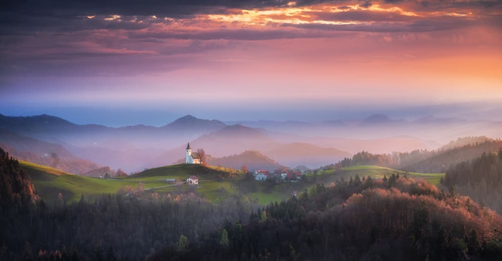Misty Mountain Church by joanaduenas — canvas wall art