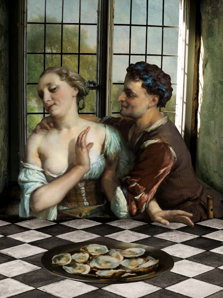 Romantic Couple Oysters by Marja van den Hurk — canvas wall art