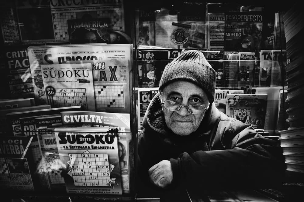 Urban Newsstand Portrait by Antonio Grambone — canvas wall art