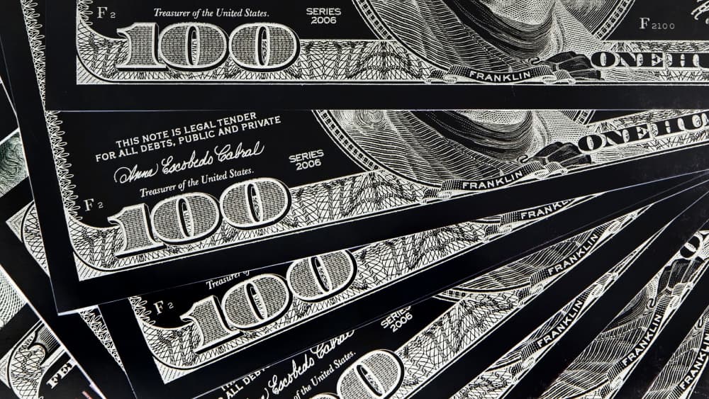 Monochrome Hundred Dollar Bills by Pictufy Studio IV — canvas wall art