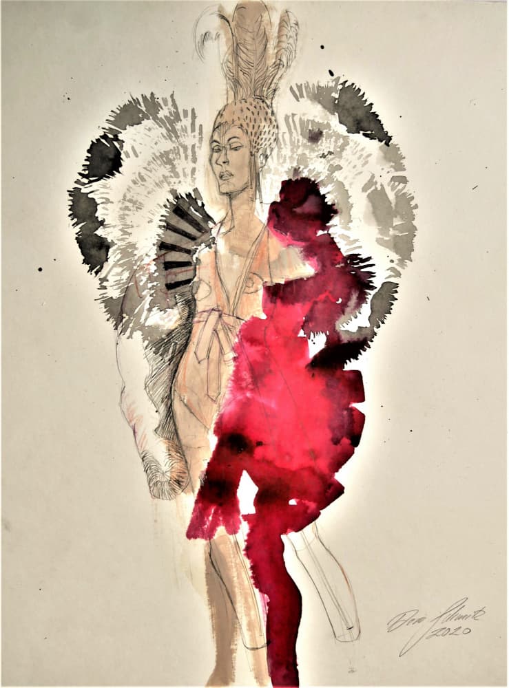 Feathered Woman in Red by Doris Schmitz — canvas wall art