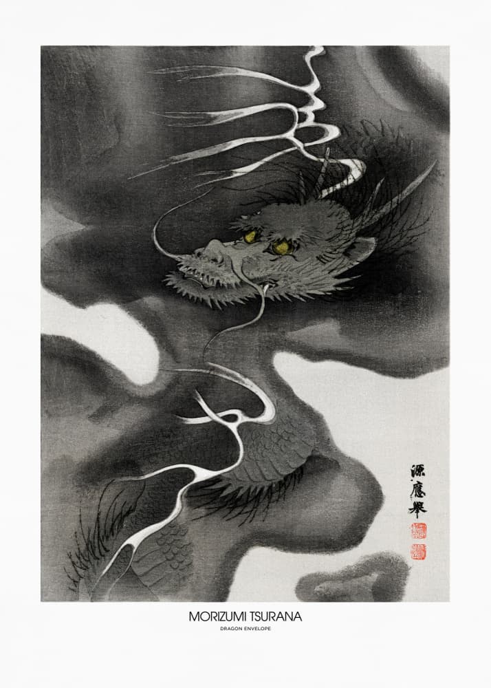 Dragon Envelope (1809 1892) Vintage Woodcuts by Morizumi Tsurana — canvas wall art