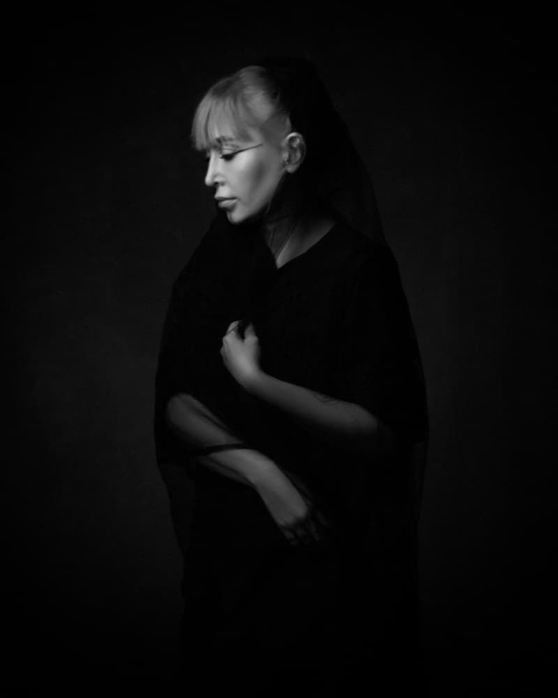 Pensive Veiled Woman by Mehdi Mokhtari — canvas wall art
