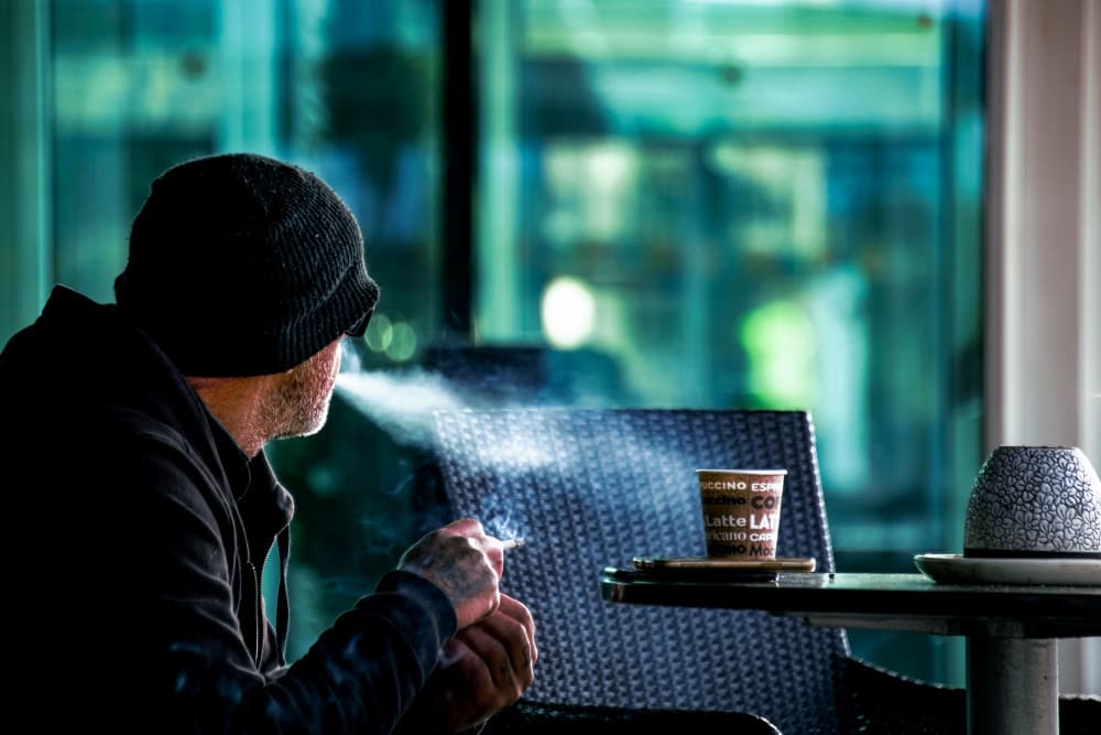 Contemplative Smoke Break by Miharu † — canvas wall art