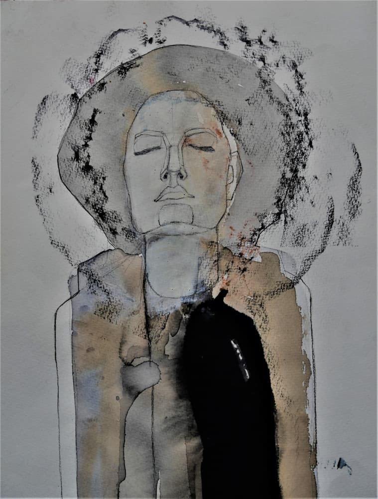 Contemplative Woman in Hat by Doris Schmitz — canvas wall art