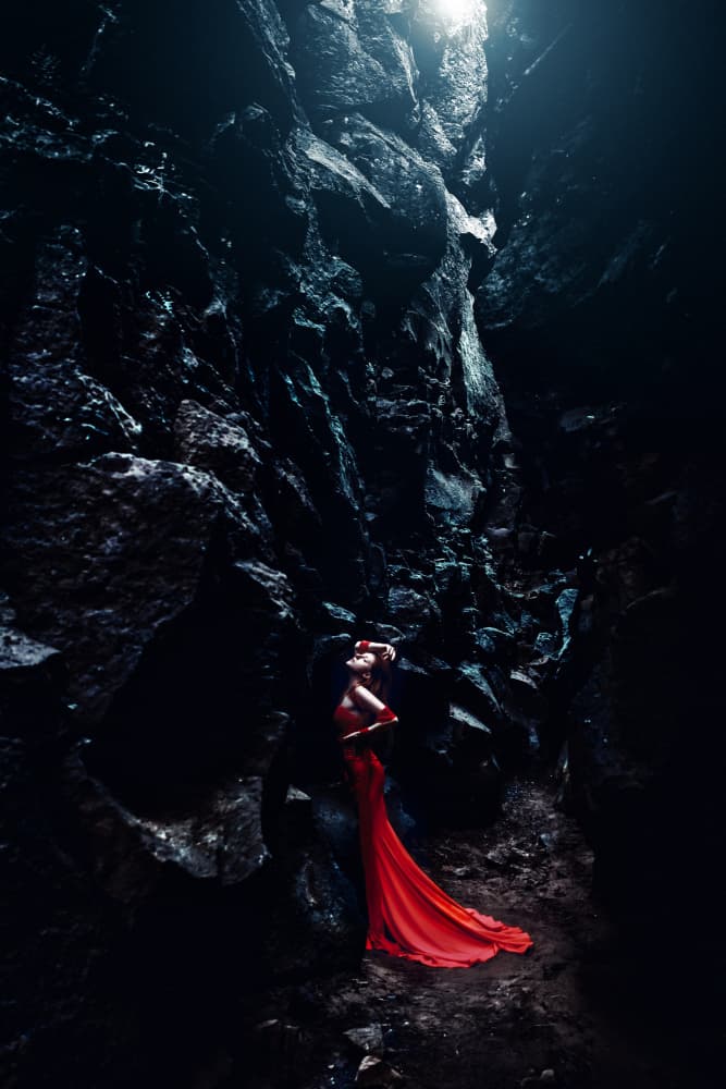 Woman In Red Cavern by Ruslan Bolgov — canvas wall art