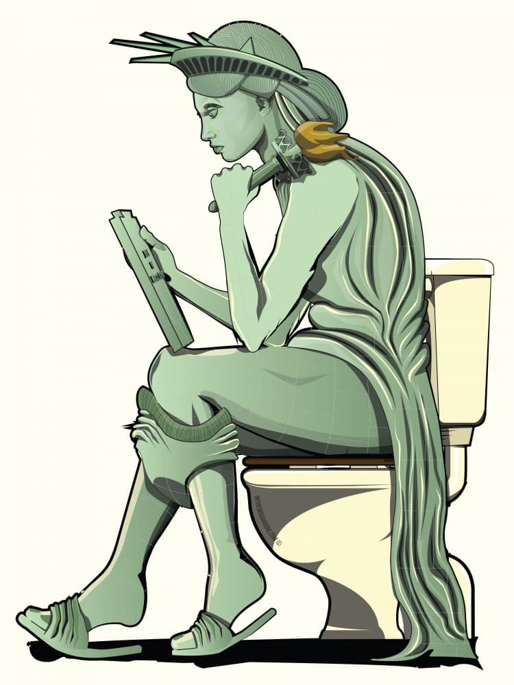 Statue of Liberty On the Toilet by In The Washroom — canvas wall art