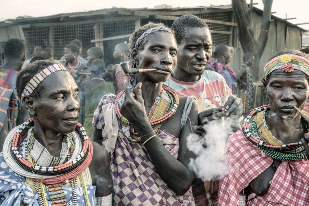 African Women Smoking Pipes by Trevor Cole — canvas wall art