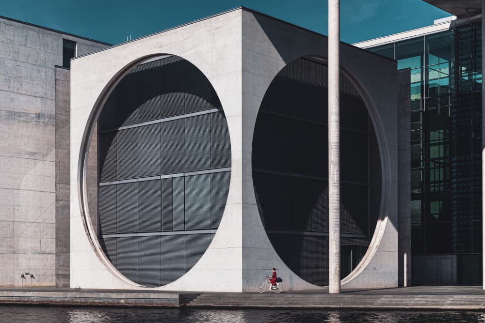 Urban Geometry Red Dress by Marco Tagliarino — canvas wall art