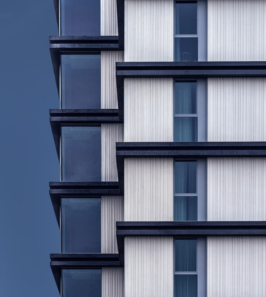Geometric Blue Facade by Jef Van den Houte — canvas wall art