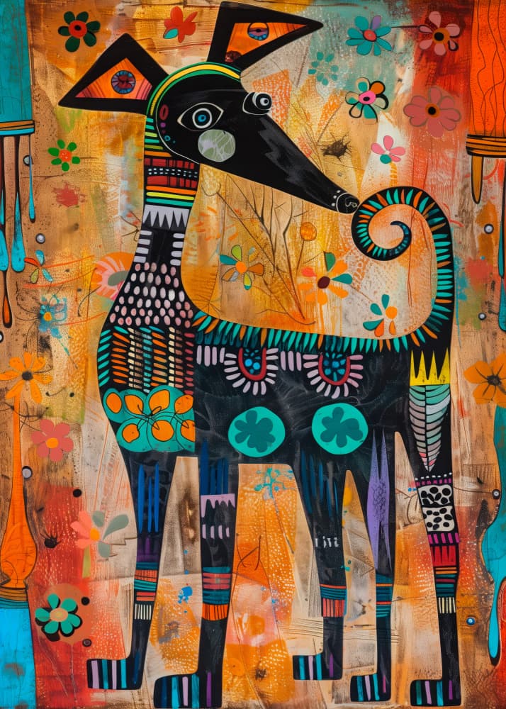 Colorful Folk Dog by Justyna Jaszke — canvas wall art