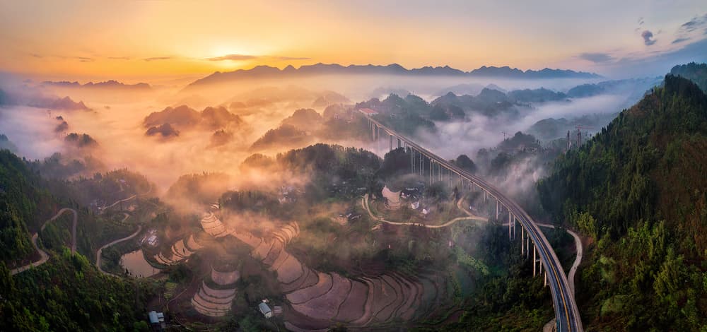 Golden Valley Highway Sunrise by Mei Xu — canvas wall art