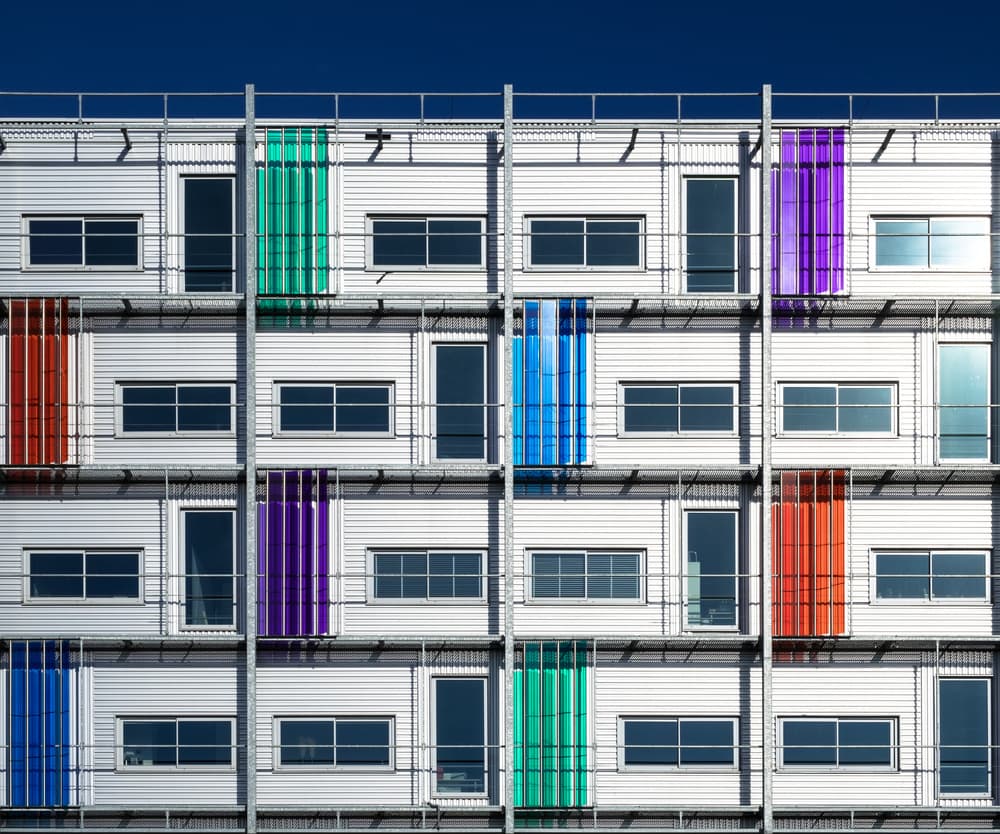 Vibrant Geometric Facade by Harry Verschelden — canvas wall art