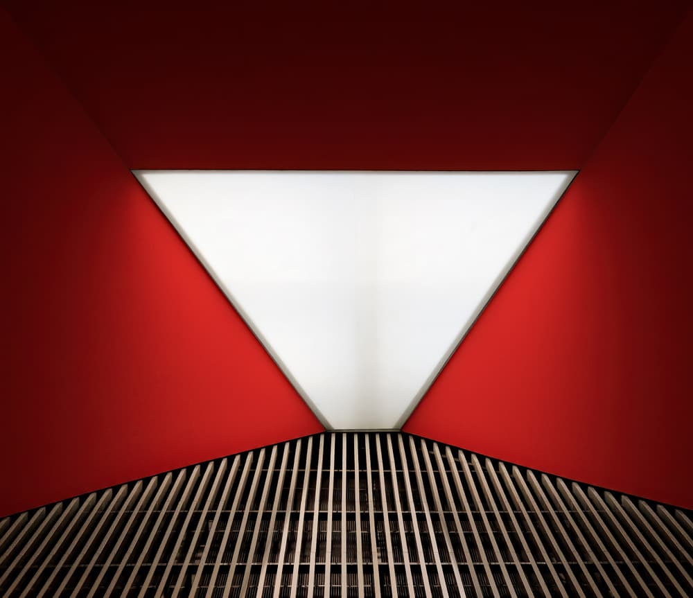 Modern Red Triangle Grid by Tomasz Buczkowski ( Tomush ) — canvas wall art