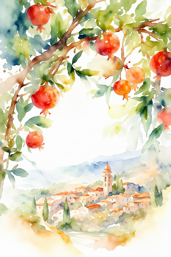 Pomegranates Over Tuscan Village by Natalie Bruns — canvas wall art
