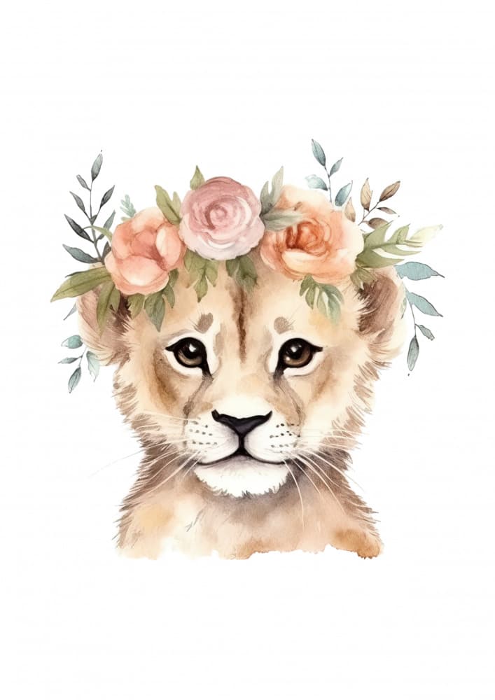 Lion Cub Flower Crown by Saskia Michele — canvas wall art