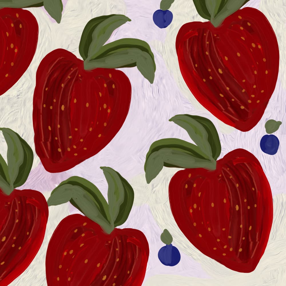 Painterly Strawberry Pattern by Josie George — canvas wall art