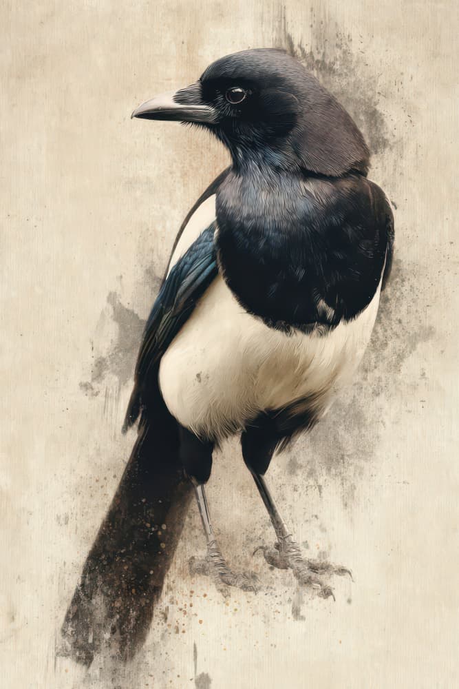 Vintage Magpie Portrait by Rafal Kulik — canvas wall art