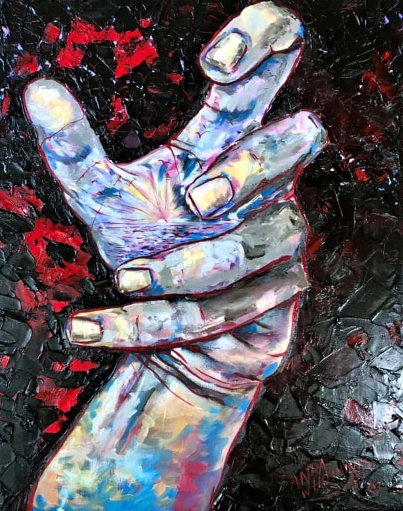 Vibrant Reaching Hand by Anda Bieza — canvas wall art