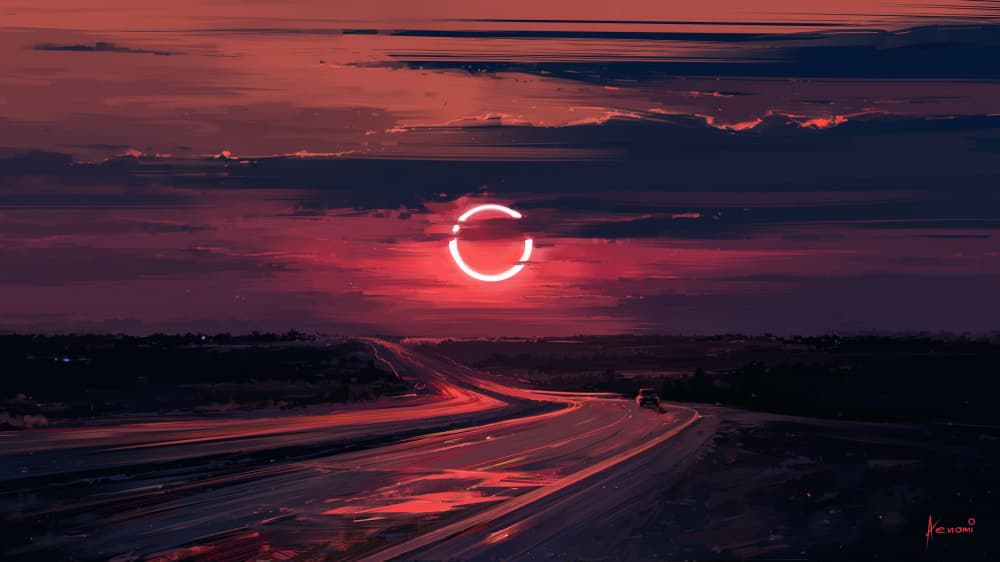 Red Sky Eclipse Drive by Alena Aenami — canvas wall art