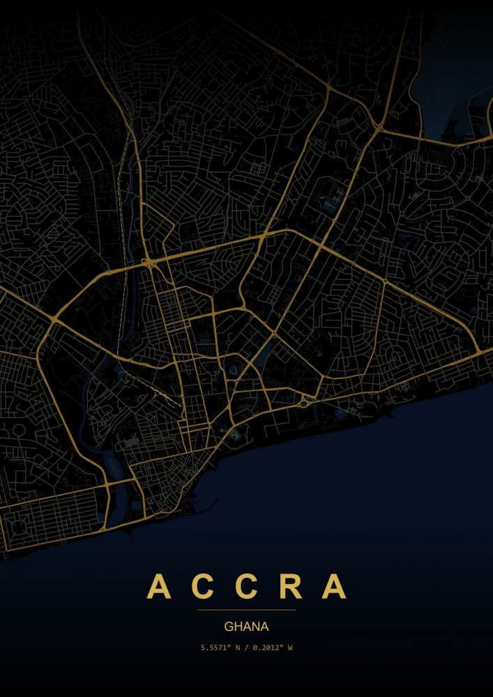 Accra Night Map by HUGO — canvas wall art