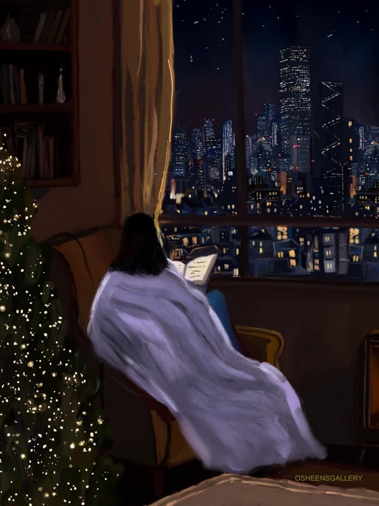 Cozy Christmas City Night by Osheensgallery — canvas wall art