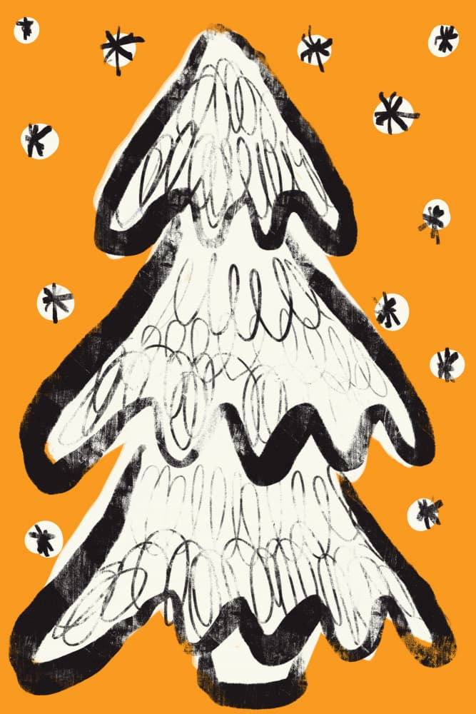 Christmas Tree And Snow Yellow by Treechild — canvas wall art