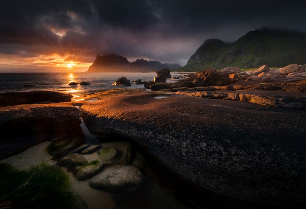 Golden Rocky Sunset by Karol Nienartowicz — canvas wall art