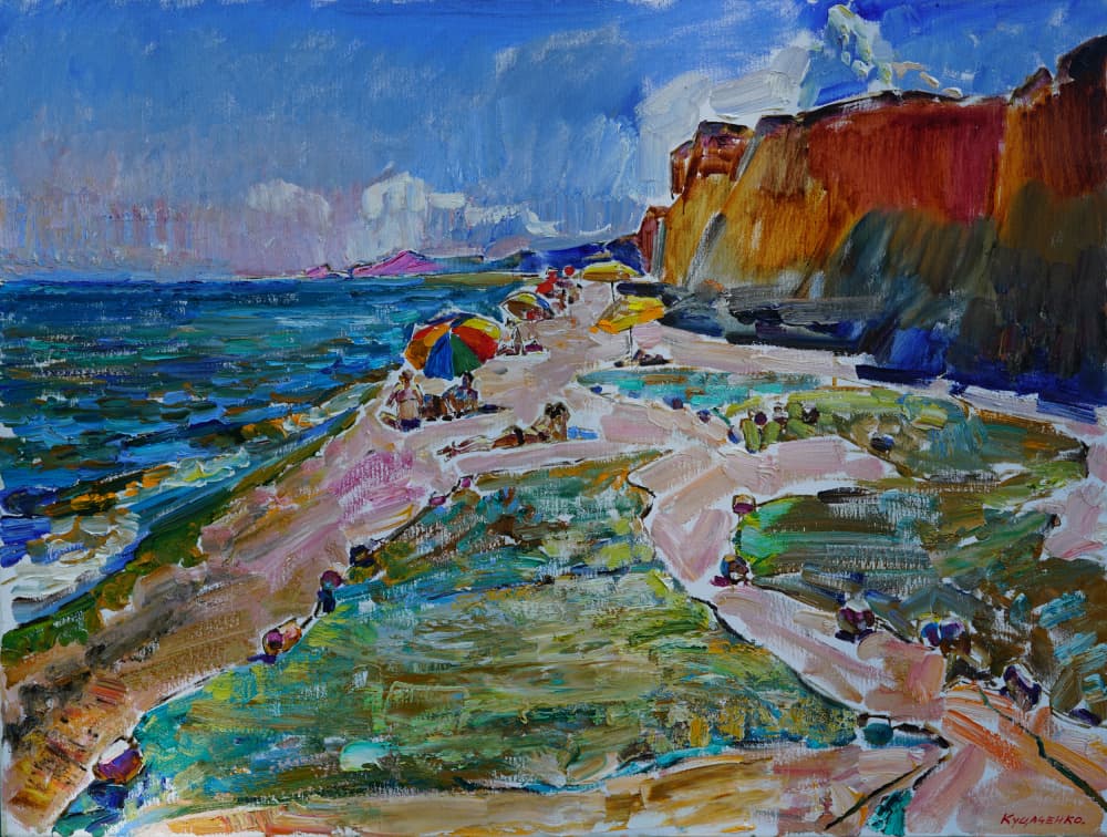 Colorful Beach Cliffs by Andrii Kutsachenko — canvas wall art