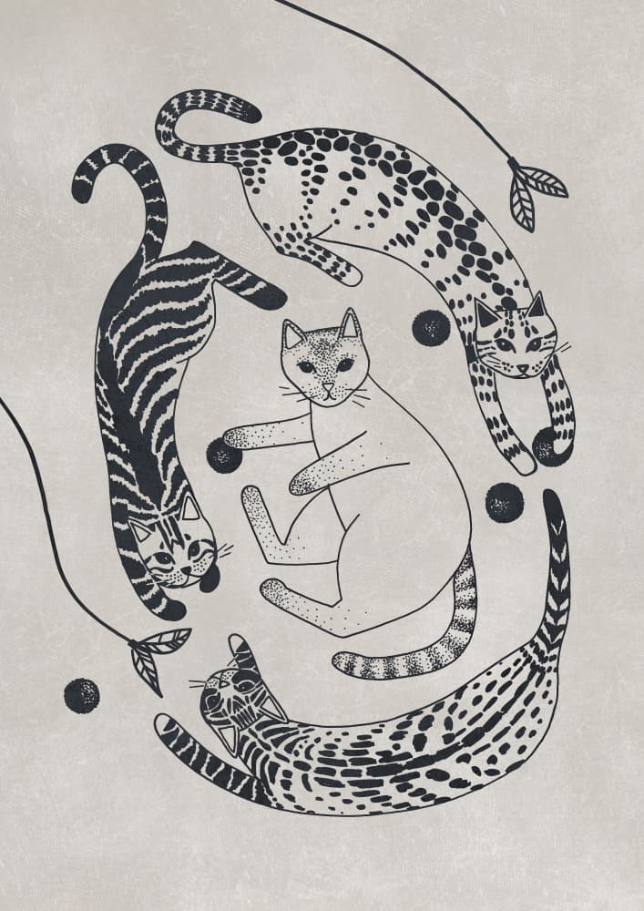 Patterned Cats Play by Rosana Laiz Blursbyai — canvas wall art