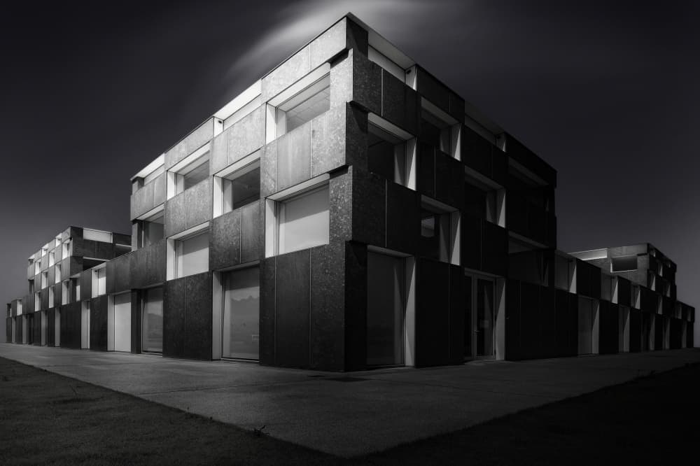 Dark Geometric Building by Akira TAKAUE — canvas wall art